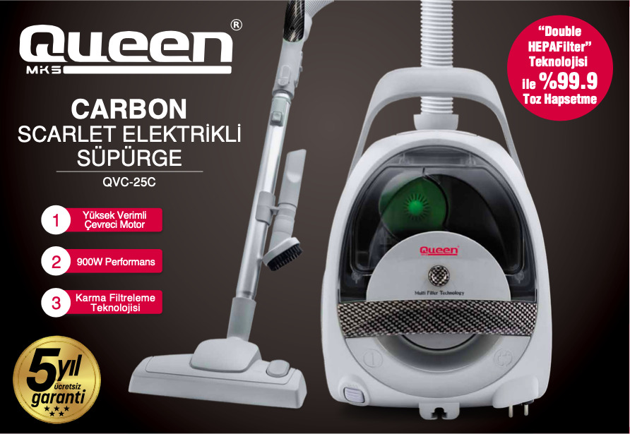 Queen Carbon Scarlet QVC-25C Elektrikli Süpürge - Thumbnail