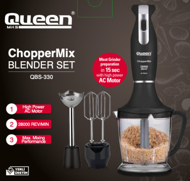 Queen CHOPPERMIX 3'lü Blender Set - Inox - Thumbnail