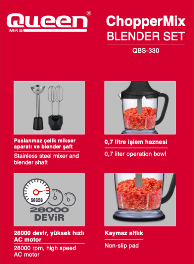 Queen CHOPPERMIX 3'lü Blender Set - Inox